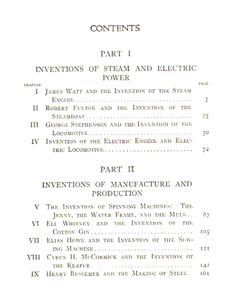 [Contents, Page 1 of 2] from Great Inventors by Frank Bachman