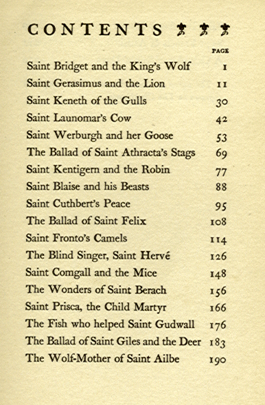 [Contents, Page 1 of 2] from Saints and Friendly Beasts by Abbie F. Brown