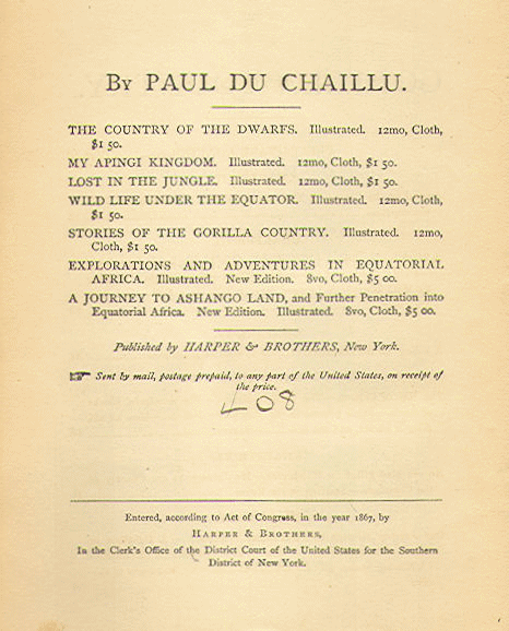 [Copyright Page] from Stories of the Gorilla Country by Paul du Chaillu