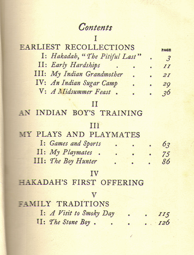 [Contents, page 1 of 2] from Indian Boyhood by Charles Eastman