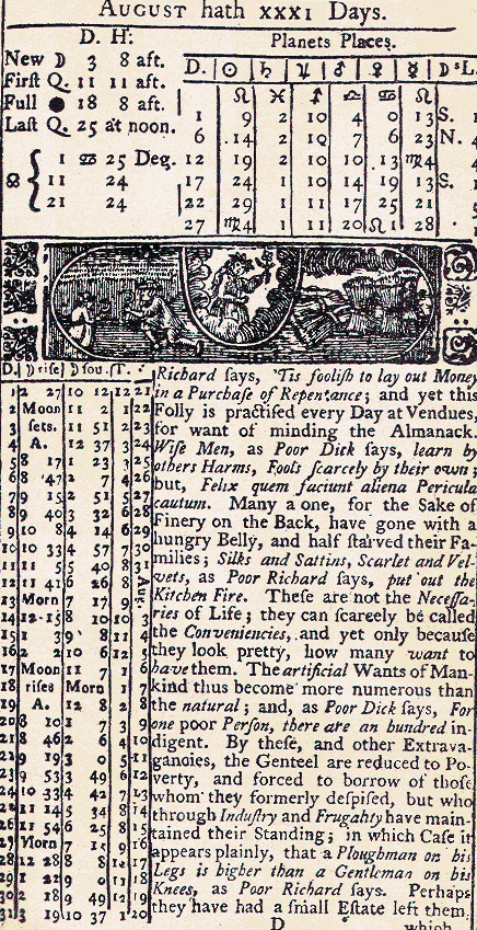 Page from Poor Richard's Almanac