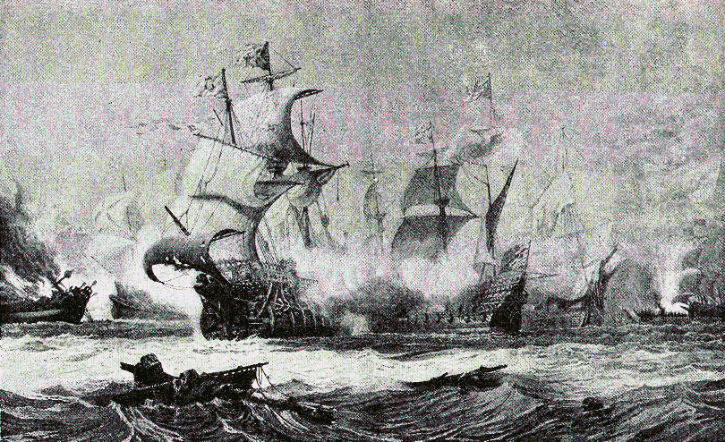 Spanish ships under fire