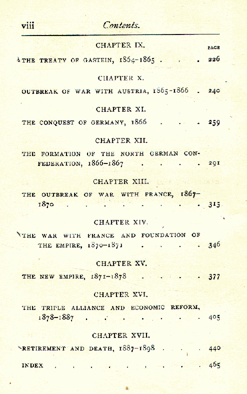 [Contents, Page 2 of 2] from Bismarck and German Empire by J. W. Headlam