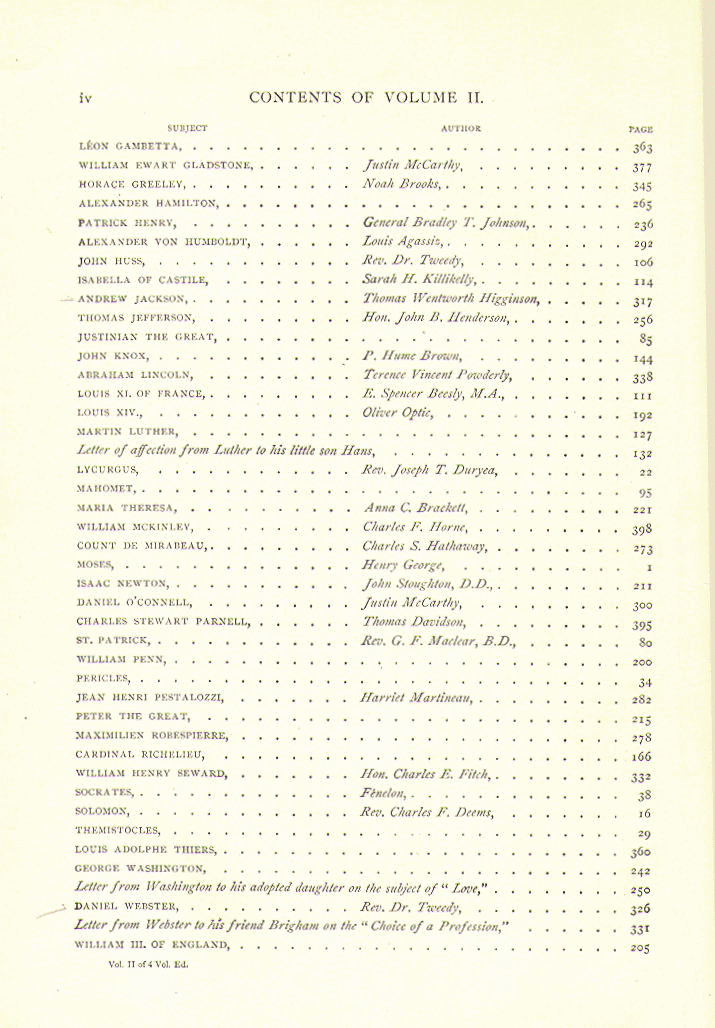 [Contents, Page 2 of 2] from Statesmen and Sages by C. F. Horne