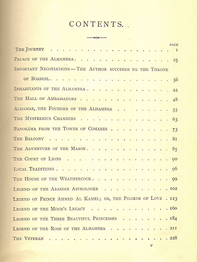 [Contents, Page 1 of 2] from Irving's Alhambra by W. Irving