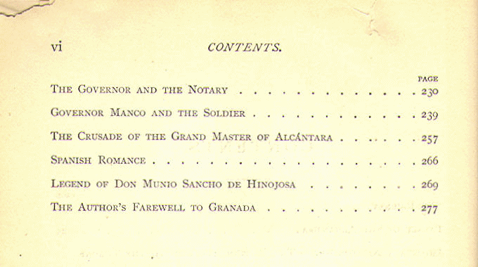 [Contents, Page 2 of 2] from Irving's Alhambra by W. Irving