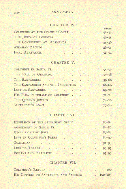 [Contents, 2 of 3] from Columbus and the Jews by Meyer Kayserling