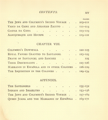 [Contents, 3 of 3] from Columbus and the Jews by Meyer Kayserling