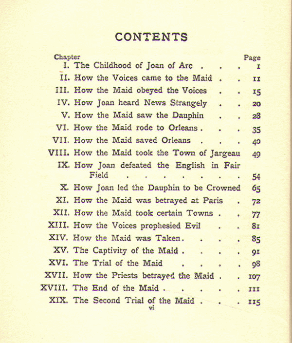 [Contents] from The Story of Joan of Arc by Andrew Lang