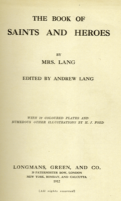 [Title Page] from Book of Saints and Heroes by Andrew Lang