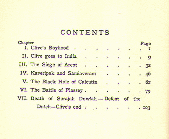 [Contents] from The Story of Lord Clive by John Lang