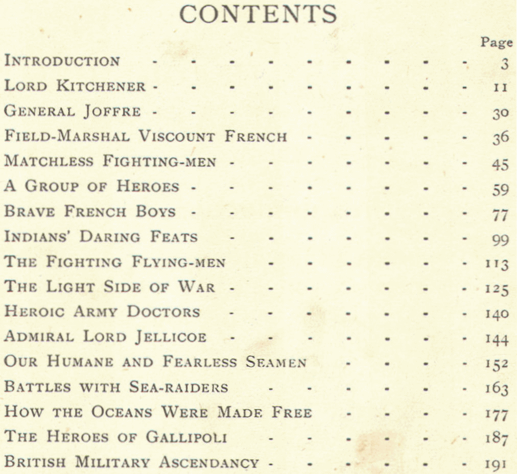 [Contents] from Heroic Deeds of the Great War by D. A. Mackenzie