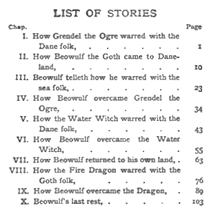 [Contents] from Stories of Beowulf  by H. E. Marshall