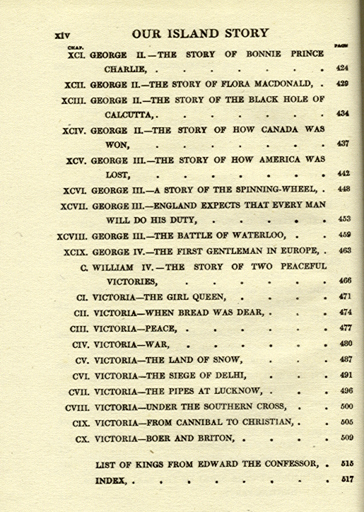[Contents Page 6 of 6] from Our Island Story by H. E. Marshall