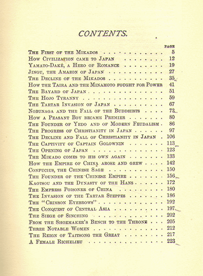 [Contents, Page 1 of 2] from Historical Tales - Japanese  by Charles Morris