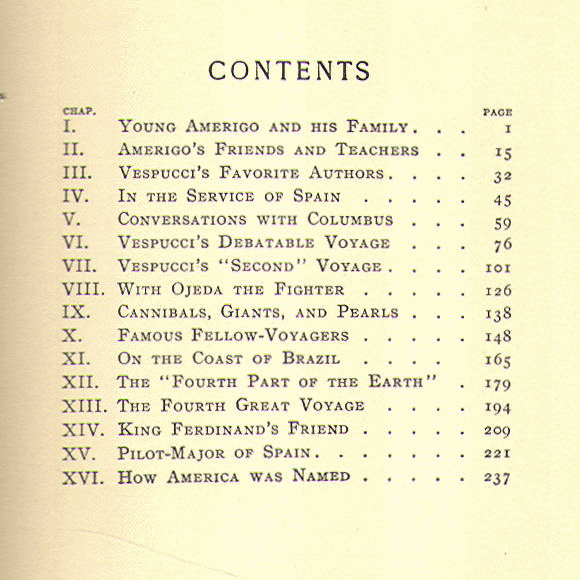 [Contents] from Amerigo Vespucci by Frederick Ober