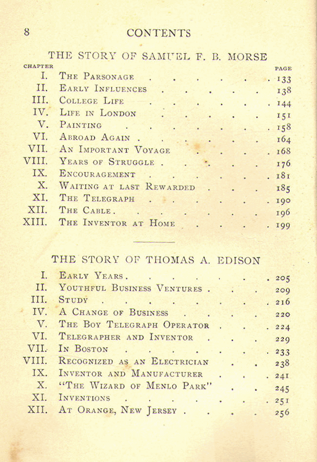 [Contents, Page 1 of 2] from Four American Inventors by Frances Perry