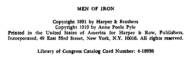 [Copyright Page] from Men of Iron by Howard Pyle