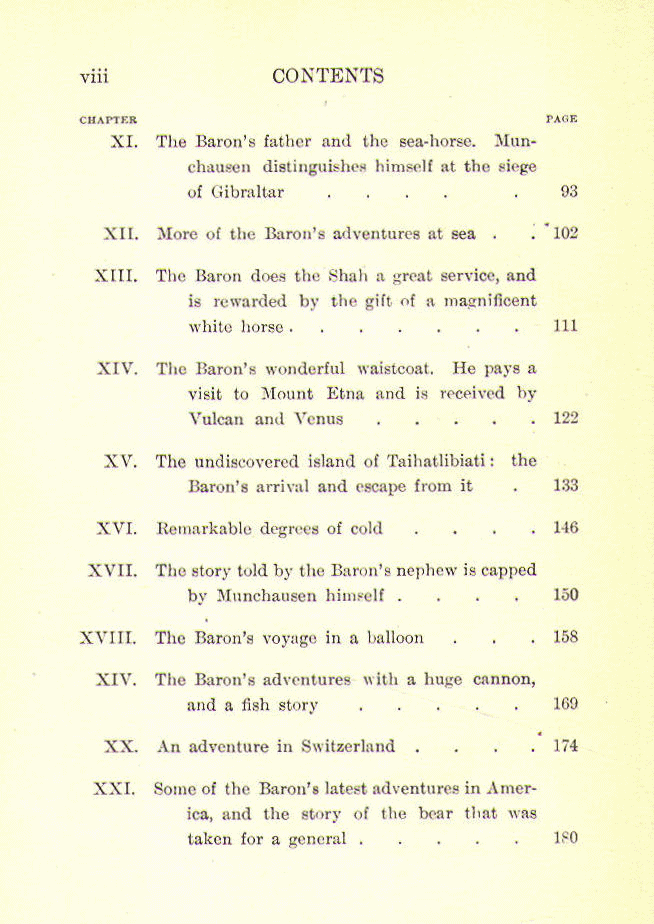 [Contents, Page 2 of 2] from Baron Munchausen by R. E. Raspe