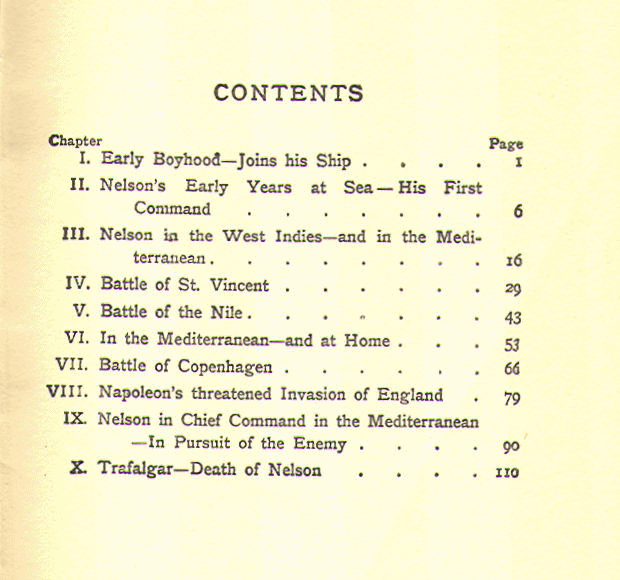 [Contents] from The Story of Nelson by Edmund F. Sellar