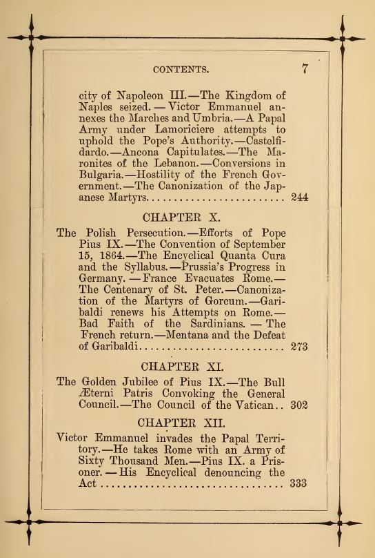 [Contents, Page 3 of 4] from Life of Pope Pius IX by J. G. Shea