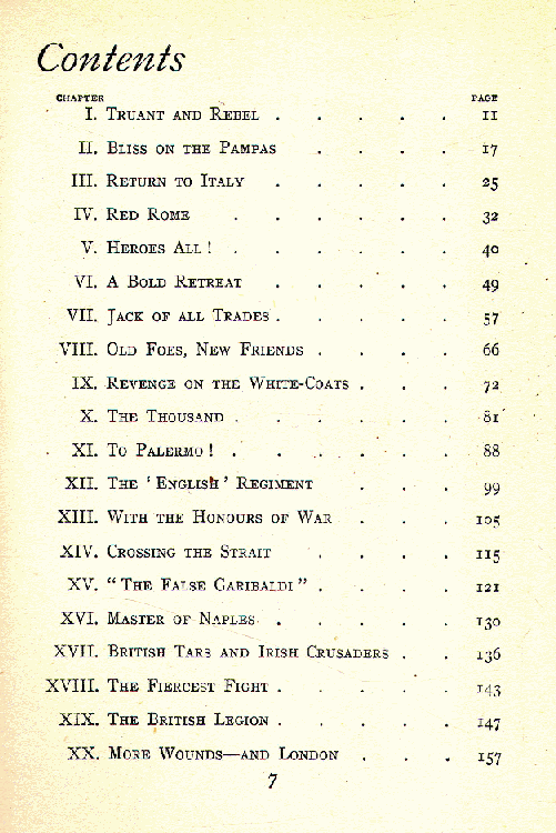 [Contents, Page 1 of 2] from Garibaldi and his Red Shirts by F. J. Snell