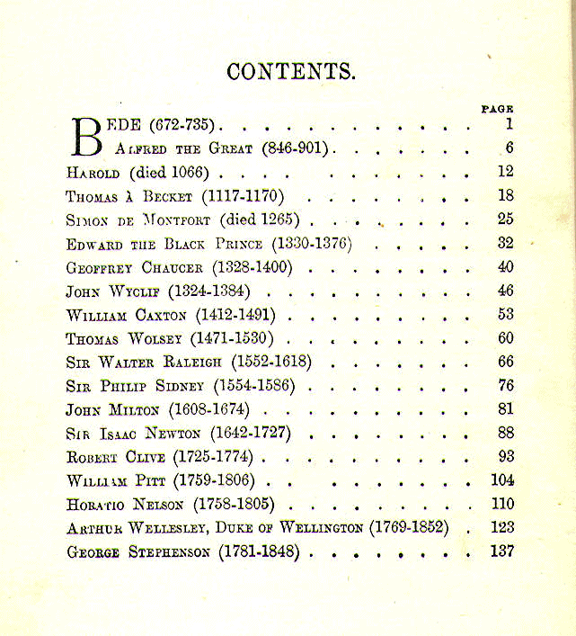 [Contents] from Great Englishmen by M. B. Synge