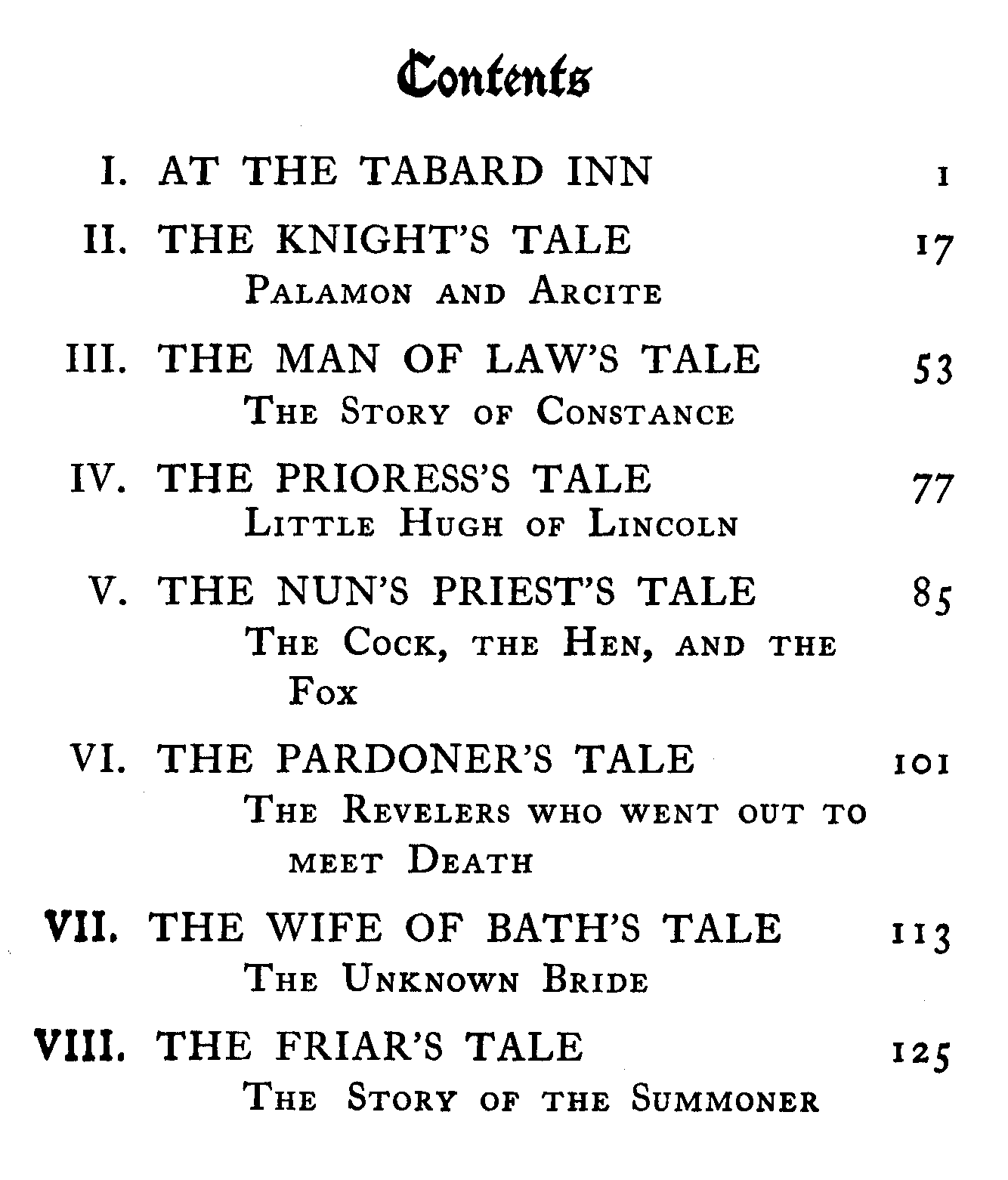 [Contents, Page 1 of 2] from The Chaucer Story Book by E. M. Tappan