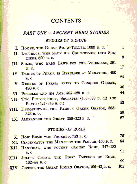 [Contents, Page 1 of 5] from Old World Hero Stories by E. M. Tappan