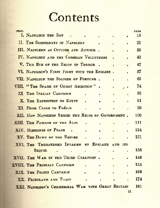 [Contents, Page 1 of 2] from Story of Napoleon by H. F. B. Wheeler