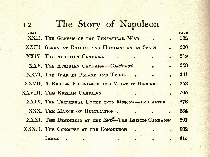 [Contents, Page 2 of 2] from Story of Napoleon by H. F. B. Wheeler