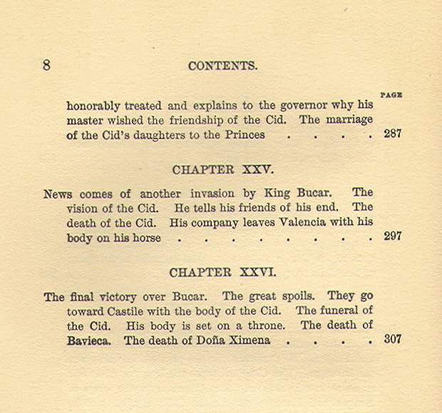 [Contents, Page 6 of 6] from Story of the Cid by C. D. Wilson